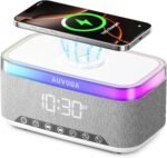 AUVODA S300 Portable Bluetooth Speaker with 15W Fast Wireless Charging, 13-Color Dimmable Night Light, White Noise, Alarm, FM Radio, 16W Stereo, BT5.3, TWS, for Home, Office, Bedroom (White) - Image 2