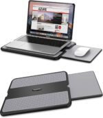 AboveTEK Portable Laptop Lap Desk w/Retractable Left/Right Mouse Pad Tray, Non-Slip Heat Shield Tablet Notebook Computer Stand Table w/Sturdy Stable Work Surface for Bed Sofa Couch or Travel - Image 2