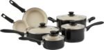 Amazon Basics 11-Piece Ceramic Non-Stick Pots and Pans Set, Dishwasher & Oven Safe, Non-Toxic, Easy Clean, Black/Cream - Image 2
