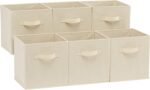Amazon Basics Collapsible Fabric Storage Cubes Organizer with Handles, Sturdy, Beige, 10.5-x-10.5-x-11-inch, Pack of 6 - Image 2