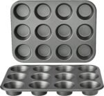 Amazon Basics Nonstick Round Muffin Baking Pan, 12 Cups, Set of 2, Gray, 13.9x10.55x1.22" - Image 2