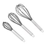 Amazon Basics Stainless Steel and Silicone Non-Stick Coated Whisk Set, 8", 10", and 12", Pack of 3, Black - Image 2