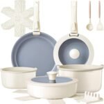 Ammeloo Ceramic Pots and Pans Set Non Stick, Non Toxic Cookware Set with Removable Handles, 18 Pcs Healthy Kitchen Cooking Set, Induction Ready, Dishwasher & Oven Safe, PFAS PFOA & PTFE Free - Image 2