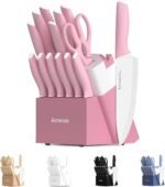 Astercook Knife Set, 14 Pieces Kitchen Knives Set with Healthy Anti-Rust Coating, Stainless Steel Knife Sets with Built-in Sharpener, Sharp & Rust Resistant Dishwasher Safe Pink - Image 2