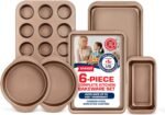BAKKEN 6-Piece Kitchen Baking Pan Set - Commercial Grade Carbon Steel Bakeware, With Nonstick Coating, Stackable and Space-saving Design, PFOA, PFOS, PTFE Free, Oven Safe Tray (Up To 450°F), Brown - Image 2