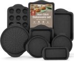 BAKKEN 8-Piece Kitchen Oven Baking Pans Set - Deluxe Nonstick Gray Marble Coating, Professional Grade Carbon Steel Bakeware with Silicone Handles - Oven, Dishwasher, and Freezer Safe - Image 2