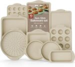 BAKKEN Kitchen Oven Baking Pans - Nonstick Gray Coating, Carbon Steel Bakeware Set with White Silicone Handles, Commercial Restaurant Quality Pans, PFOA, PFOS, PTFE Free, Oven Safe (450° F), Set of 10 - Image 2