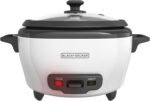 BLACK+DECKER Rice Cooker 6-Cup (Cooked) with Steaming Basket, Removable Non-Stick Bowl, White - Image 2