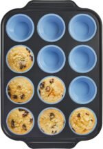 BRONYPRO Silicone Muffin Pans for Baking with Metal Frame, Egg Bite Molds, Cupcake Pans 12 Regular Size, Muffin Tins Easy to Pop Nonstick Non Toxic Bakeware for Oven,Blue - Image 2
