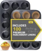 Bake Choice 2 Pack Muffin Pan for Baking, Standard Cupcake Pan includes 100 Natural Cupcake Liners, Muffin Tin Nonstick 12 Cup, Baking Pans Set, Carbon Steel Baking Supplies - Image 2