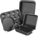 Baking Pans Set, 5-Piece Nonstick Bakeware Sets with Round/Square Cake Pan, Muffin Loaf Roast Pan, Baking Sheets for Oven, Kitchen Cookware Sets Baking Tray Baking Supplies, Black - Image 2