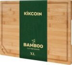 Bamboo Cutting Boards for Kitchen, Extra Large Wood Cutting Board with Deep Juice Groove and Handle Heavy Duty Chopping board, Kikcoin, 17.6" x 12" - Image 2