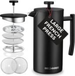 Belwares French Press Coffee Maker 50 OZ - Large Insulated Stainless Steel 304 Coffee Press with Double Wall & 4-Level Filtration System (Black - 1.5L) - Image 2