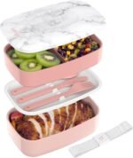 Bentgo Classic - Adult Bento Box, Stackable 3-Compartment Lunch Box with Removable Utensil Set and Sealing Strap, BPA-Free, Food Container Ideal for Meal Prep, Work, and On the Go (Blush Marble) - Image 2