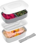 Bentgo Classic - Adult Bento Box, Stackable 3-Compartment Lunch Box with Removable Utensil Set and Sealing Strap, BPA-Free, Food Container Ideal for Meal Prep, Work, and On the Go (Gray) - Image 2
