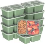 Bentgo Prep - 2-Compartment Snack Containers with Lids - Reusable, Microwaveable, Durable, PFAS & BPA-Free, Freezer, & Dishwasher-Safe Meal Prep Food Storage - 10 Trays & 10 Lids (Basil Glitter) - Image 2