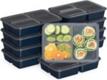 Bentgo Prep - 20-Piece 3-Compartment Reusable Meal Prep Containers with Lids, PFAS & BPA Free Materials, Durable, Microwave, Freezer, & Dishwasher Safe To Go Food Storage (Navy Blue) - Image 2