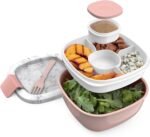 Bentgo Salad Container - 54 oz Bowl with 4-Compartment Toppings Tray, Dressing Container, Reusable Fork, BPA-Free Lunch Box for Meal Prep & Food Storage; Removable Bento Tray (Blush Marble) - Image 2