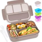 Bento Box Adult Lunch Box, Containers for Adults Men Women with 4 Compartments, Lunchable Food Container with Utensils, Sauce Jar, Muffin Liners, 40 Oz/5 Cup, Microwave & Dishwasher Safe, Brown - Image 2