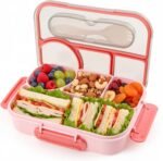 Bento Box for Adults,4 Compartments Lunch Box, Snack Containers Reusable Lunch Containers Drop-Proof, Dishwasher Safe & Made with BPA-Free Materials, Pink - Image 2