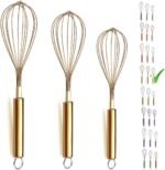 Berglander Gold Whisk Pack of 3 Stainless Steel 8",10",12", Titianium Plating Whisks for Cooking, Beater,Wire Whisk Set Kitchen Wisk (Gold) - Image 2