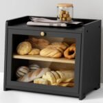 Black Bread Box for Kitchen Countertop, Large Bread Storage Container for Homemade Bread, Wood Farmhouse Breadbox Organizer for Kitchen Counter Corner, Cabinet, Pantry, Cupboard (Black) - Image 2