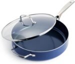 Blue Diamond 5QT Saute Pan with Lid, Non Toxic PFAS-Free Diamond Ceramic Nonstick, Dishwasher & Oven Safe, Metal Utensil Safe, Deep Jumbo Cooker Skillet with Helper Handle, Glass Lid, Blue - Image 2