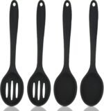 Boao 4 Pcs Silicone Spoons for Cooking 10.6 Inch Large Nonstick Serving Spoons Heat Resistant Slotted Spoon for Mixing & Stirring Kitchen Cooking Utensils, Dishwasher Safe(Black) - Image 2