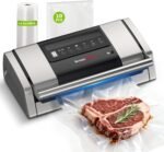 Bonsenkitchen Vacuum Sealer for Food, Easy-Lock Handle Vacuum Sealer Machine with Bag Clip, Built-in Cutter and Bag Storage for Sous Vide and Meal Prep, 1 Roll Bag & 10 Pre-Cut Bags, Silver - Image 2