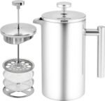 CAOANTRY French Press Coffee Maker, 304 Grade Stainless Steel French Press with 2 Extra Filters for Home, Office, Travel, Camping - 34OZ/1 Litre (Sliver) - Image 2