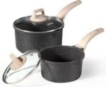 CAROTE 1.5Qt & 3.0Qt Sauce Pan Sets with Lid Cooking Pots Nonstick Saucepans Cookware Set with Pour Spout Small Kitchen Pot, Induction Comptable, Easy to Clean, PFOA FREE (Classic Granite) - Image 2