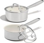 CAROTE 1.6Qt & 3Qt Stainless Steel Saucepan Set, Ceramic Pot Sets Non-Stick Non-Toxic Kitchen Cookware, Small Cooking Pots with Lids, Oven Safe, Induction Sauce Pan, Even Heating - Image 2