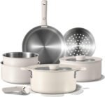 CAROTE 14pcs Pots and Pans Set, Stainless Steel Cookware Set Detachable Handle, Induction Kitchen Cookware Sets with Removable Handle, RV Cookware Set, Oven Safe, Camping Cookware, White - Image 2