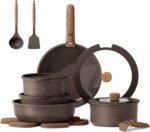 CAROTE 17PCS Pots and Pans Set Non Stick with Detachable Handle, Nonstick Cookware Sets, Cooking Kitchen Set, Oven/Dishwasher Safe, Induction Cookware, Brown, RV Kitchen Pot and Pan - Image 2