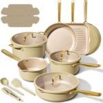 CAROTE 19Pcs Pots and Pans Set, Non Stick Induction Cookware Sets with Durable Cast Steel Handle, Oven-Safe Pots and Pans with Cooking Utensils, PFOS/PFOA Free, Dishwasher Safe, Aluminum - Image 2