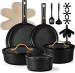 CAROTE 19pcs Pots and Pans Set Non Stick, Nonstick Cookware Set, Dishwasher/Oven/Fridge Safe Pots and Pans, Removable Handle RV Oven Safe Cookware, Induction Kitchen Set, Black - Image 2