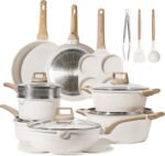 CAROTE 21Pcs Pots and Pans Set, Nonstick Cookware Sets, White Granite Induction Cookware Non Stick Cooking Set w/Frying Pans & Saucepans(PFOS, PFOA Free) - Image 2