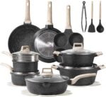 CAROTE 21pcs Pots and Pans Set Nonstick, Cookware Set Black Granite Induction Kitchen Cooking Set w/Frying Pans & Saucepans(PFOS, PFOA Free) - Image 2