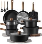 CAROTE 24Pcs Nonstick Kitchen Titanium Cookware Sets, Non stick Pots and Pans set, Induction Cookware Set Black - Image 2