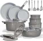 CAROTE 27pcs Ceramic Cookware Set Nonstick, Pots and Pans Set Non Stick, Non Toxic Cookware Detachable Handles, Dishwasher/Oven Safe, RV/Camping Cookware, Pan and Pot with Kitchen Utensils, Dark Gray - Image 2