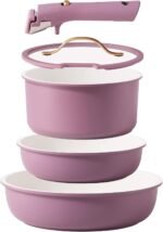 CAROTE 5pcs Pots and Pans Set, Nonstick Cookware Set Detachable Handle,kitchen essentials,RV kitchen pot and pan,Induction Cookware,Oven Safe,PFOA PFOS FREE,Purple - Image 2