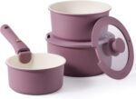 CAROTE 6pcs Nonstick Sauce Pan Sets with Lid 3 Sizes（1.5QT, 2QT & 3QT）, Non Stick Cooking Pot with Detachable Handle, Kitchen Sauce Pots Induction Pot, PFOA FREE, Dishwasher Safe, Purple - Image 2