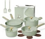 CAROTE Ceramic Cookware Set Nonstick, 14pcs Pots and Pans Set Nonstick, Non-Toxic & PFAS-Free, Dishwasher, RV/Camping Cookware Set, Cooking Pots with Lids, Sage Green - Image 2