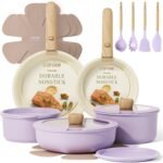 CAROTE Pots and Pans Set Non Stick, Cookware Sets, 19pcs Kitchen Set, Oven/Fridge Safe, Space Saving Pots Set, Nonstick Set with Versatile Removable/Detachable Handle, Induction RV Set, Purple - Image 2