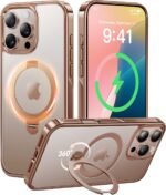 CASEKOO for iPhone 16 Pro Case Desert Titanium 360 Spin Magnetic Stand [Compatible with Magsafe][16FT Military Protection] Slim Polished Frame Titanium Alloy Sturdy Stand 6.3'', Rose Gold - Image 2