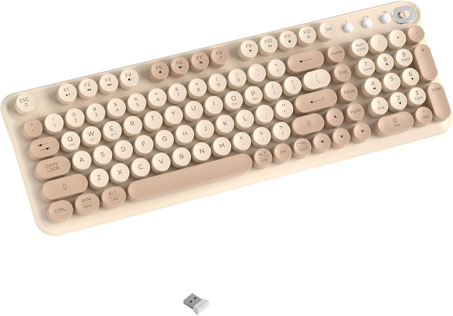 COVEVA Wireless Bluetooth Keyboard - Full Size Retro Round Typewriter Style Wireless Keyboard with 2.4GHz & Bluetooth Dual-Mode Compatibility for PC, Laptop, Windows, Mac, and More (Milk Tea) - Image 2