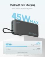 CUKTECH 45W Power Bank 20000mAh, Portable Travel Charger Built-in USB C Cable, Fast Charging Battery Pack for iPhone 16/15/14/13, iPad, Samsung Galaxy, Google Pixel, Android and More (Gray) - Image 2