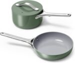 Caraway Mini Cookware Set - Non-Stick Ceramic Fry Pan (1.05 qt, 8") Sauce Pan (1.75 qt) & Storage Rack - Non Toxic, PTFE & PFOA Free - Oven Safe & Stovetop Agnostic (Gas, Electric & Induction) - Sage - Image 2