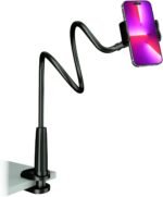 Cell Phone Clip Bed Stand Holder, with Grip Flexible Long Arm Gooseneck Bracket Mount Clamp for Desk, Compatible with iPhone 14 Pro Max XR X 8 7 6 or Other 3.5-7" Devices (Black) - Image 2