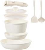 Ceramic Cookware Set Non Stick 8Pcs Pots and Pans Set Detachable Handle Induction Kitchen Cooking Set with Frying Pans Oven Dishwasher Safe, PFAS/PFOA Free, Cream White - Image 2